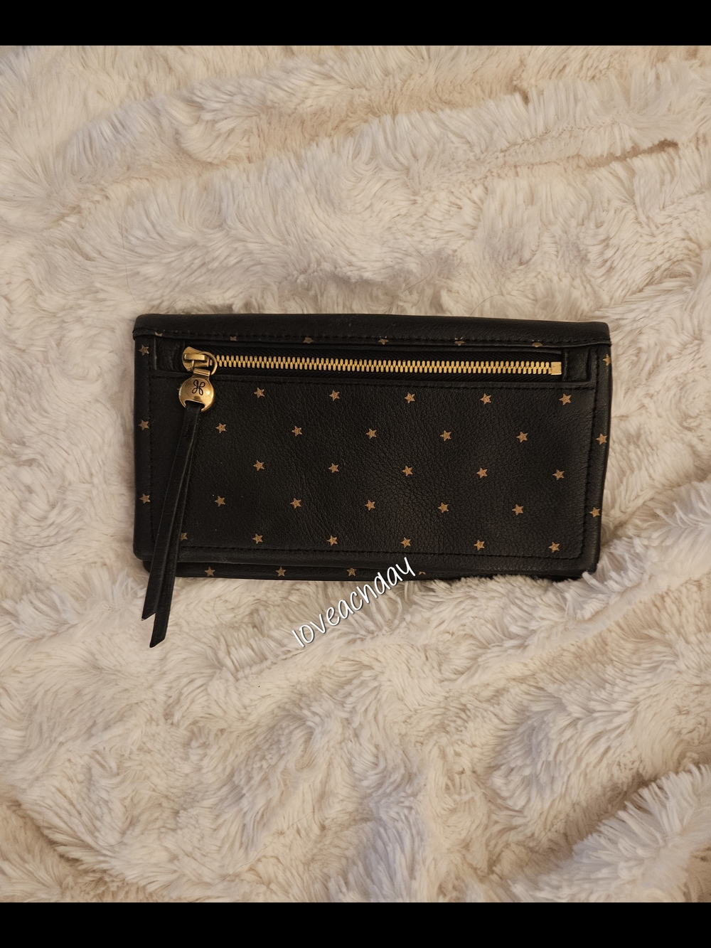 HOBO☆Black Star-Print Leather Wallet with Gold Zip